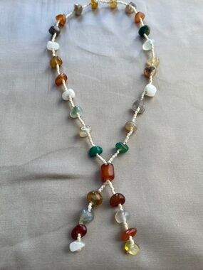 Handcrafted Multicolor Agate like Beaded Lariat Necklace - Women Jewelry